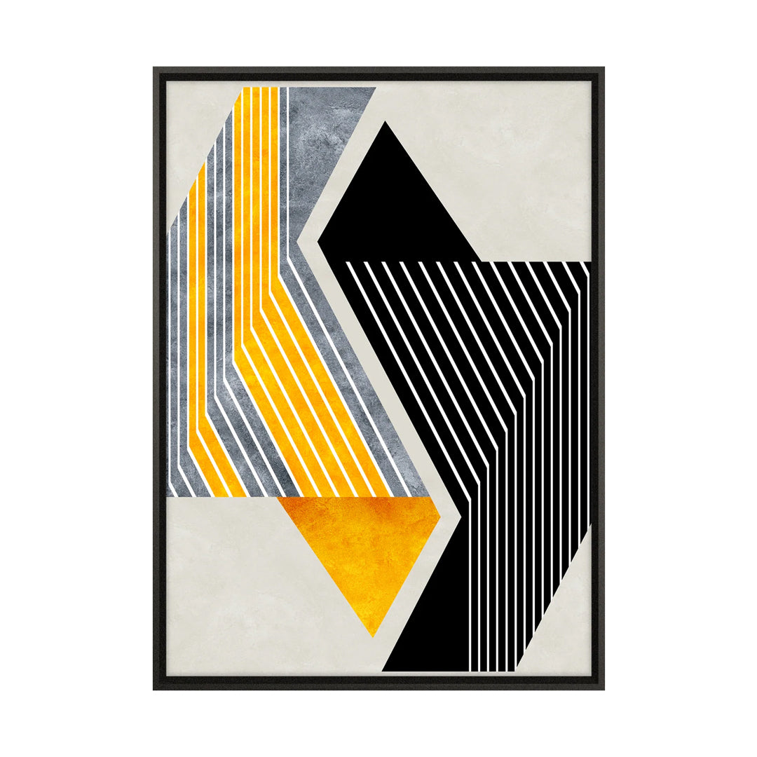 Quadro Preto e Amarelo com Vidro Moldura 3D Preta - Médio 50x70cm