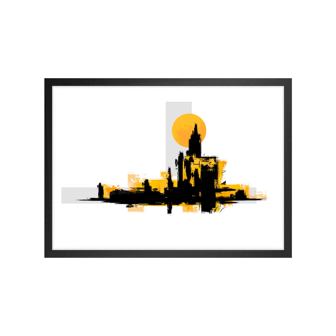 Quadro Silhueta Cidade com Vidro Moldura Preta - Médio 70x50cm