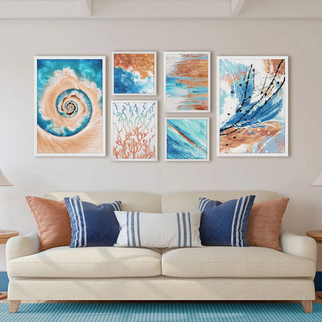 Quadro Azul Mar com Vidro Moldura Branca - Pequeno 30x30cm