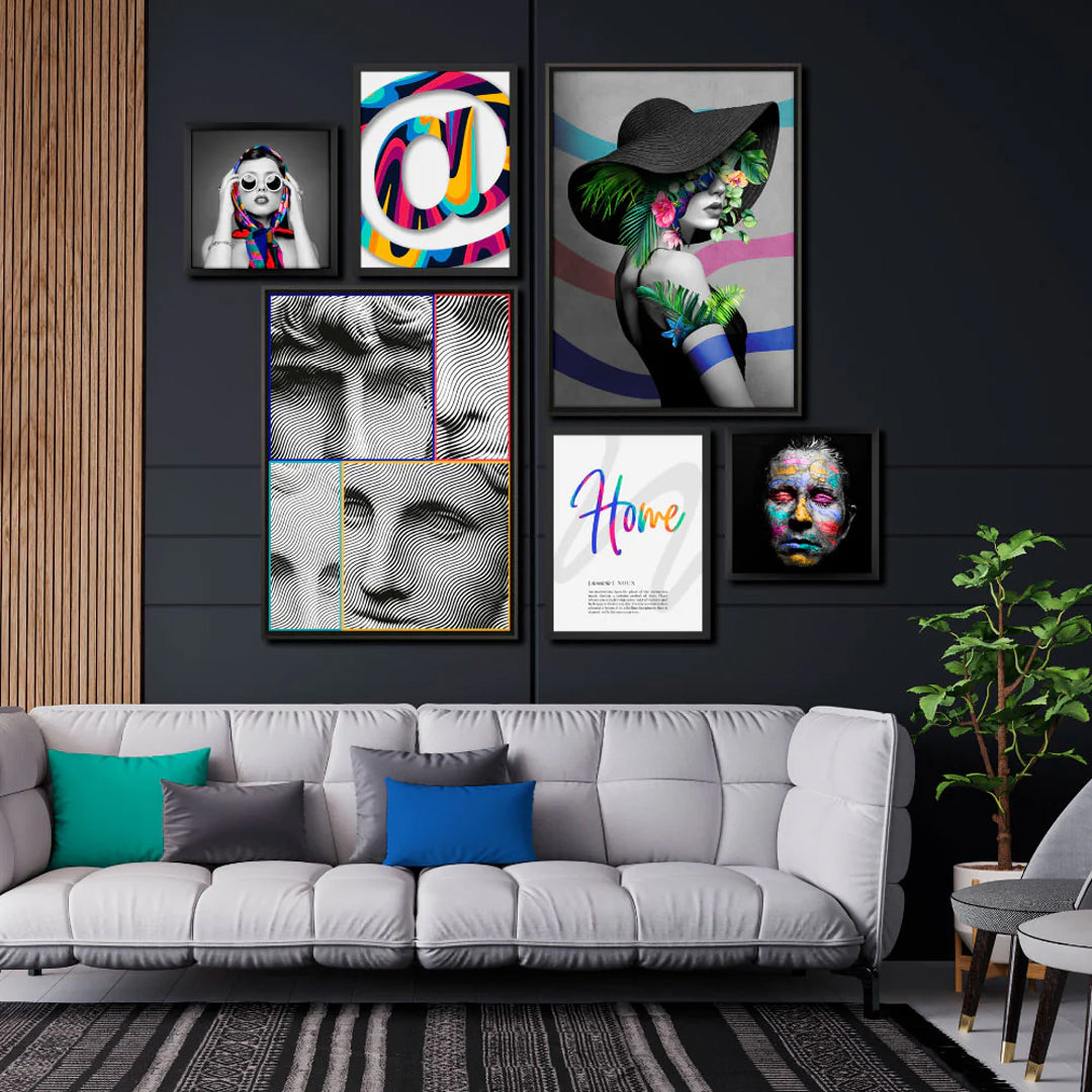 Quadro Escultura Grega com Vidro Moldura 3D Preta - Médio 50x70cm