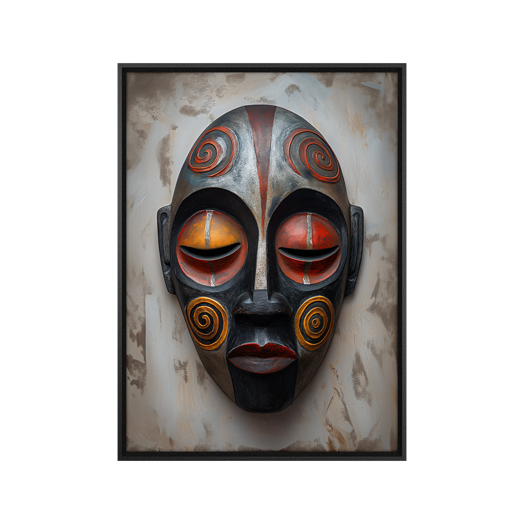 Quadro Máscara Africana com e sem Vidro Moldura 3D Preta - Grande 80x120cm