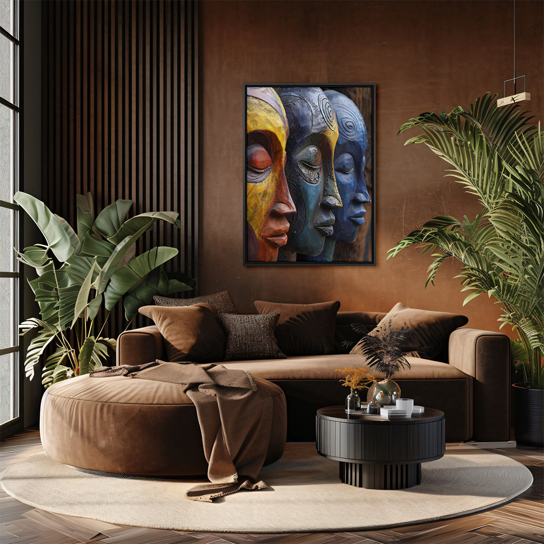 Quadro Cultura Africana Tela Fosca Moldura 3D Preta - Grande 80x120cm