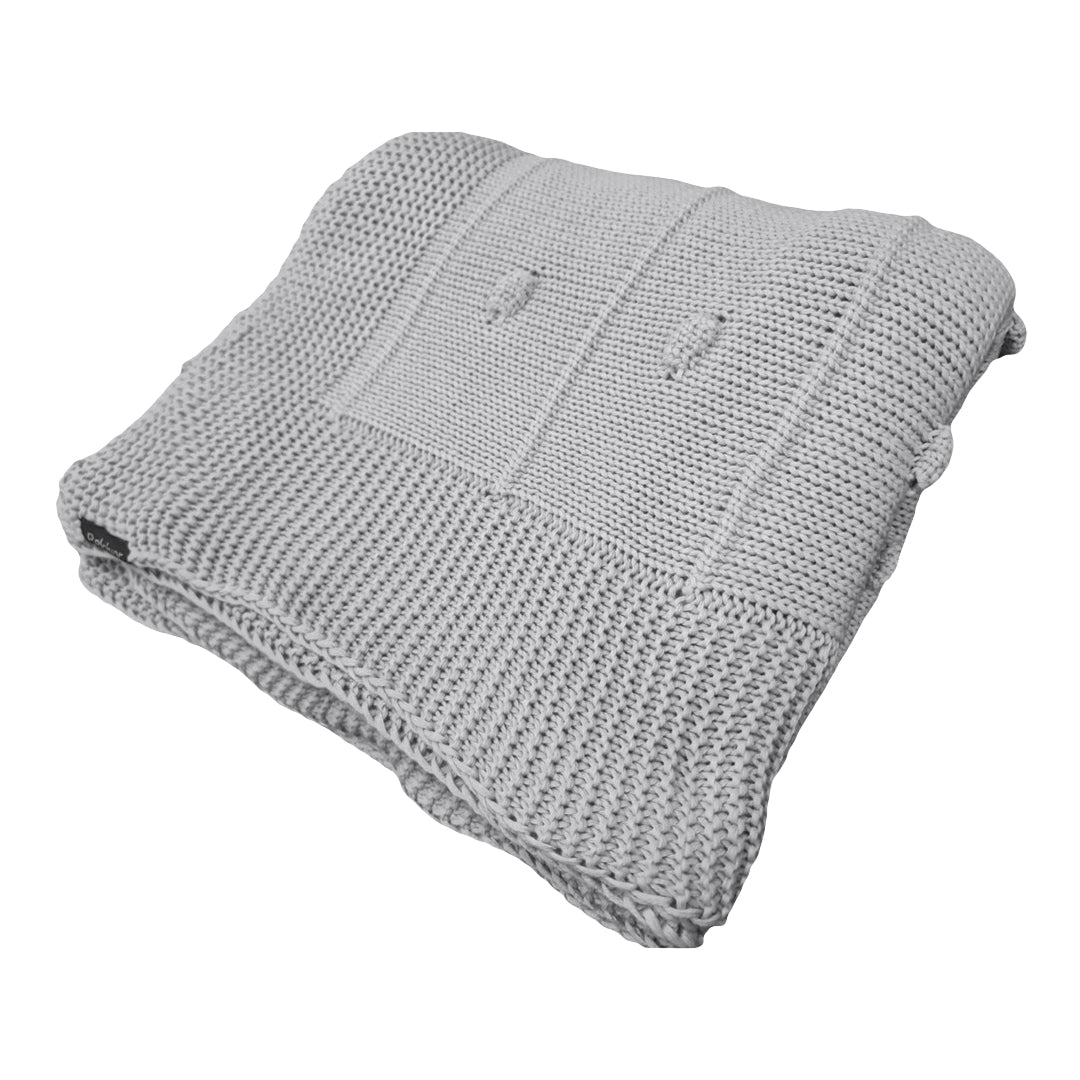 Peseira de Tricot para Cama Cinza Névoa 90x240cm Bolinha