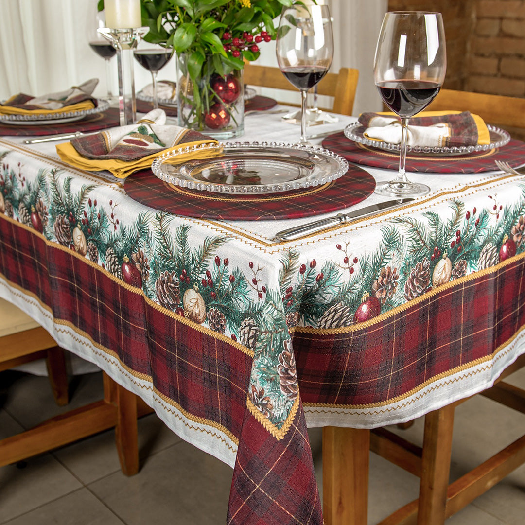 Toalha de Mesa Natalina Retangular Xadrez Vermelha 6 Lugares 140x220