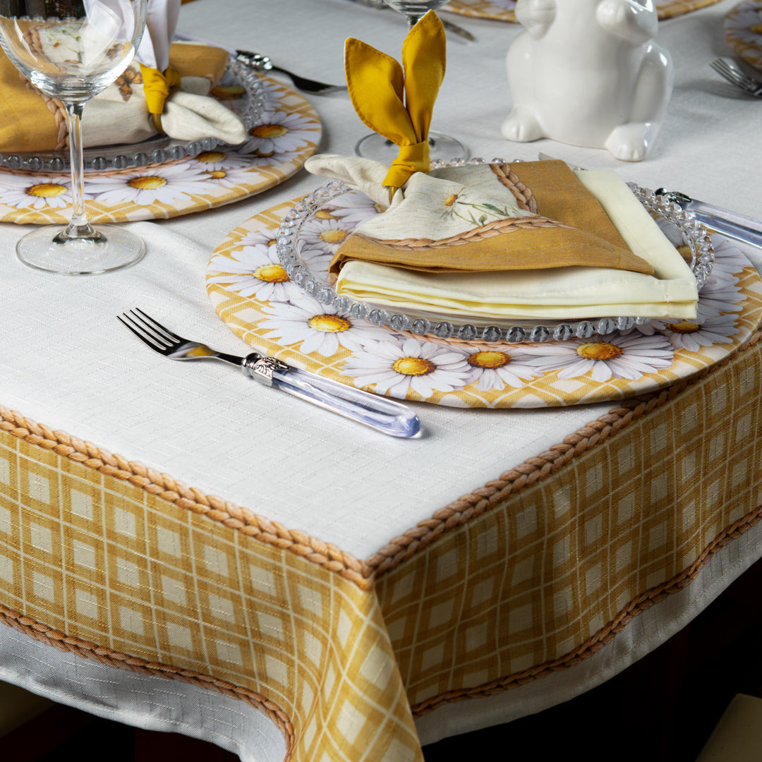 Toalha de Mesa Retangular Xadrez Amarelo Trançado 8 Lugares 140x270