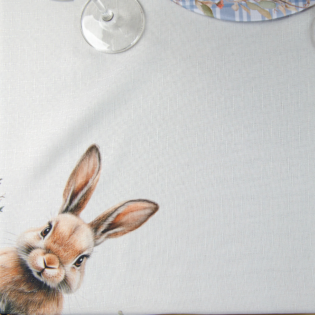 Toalha de Mesa Retangular Coelho Páscoa Xadrez Azul 8 Lugares 140x270