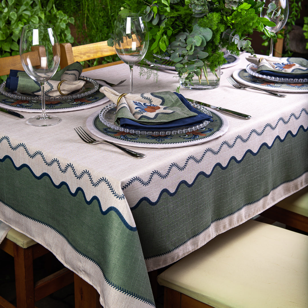 Toalha de Mesa Quadrada Florence Verde 4 Lugares 140x140