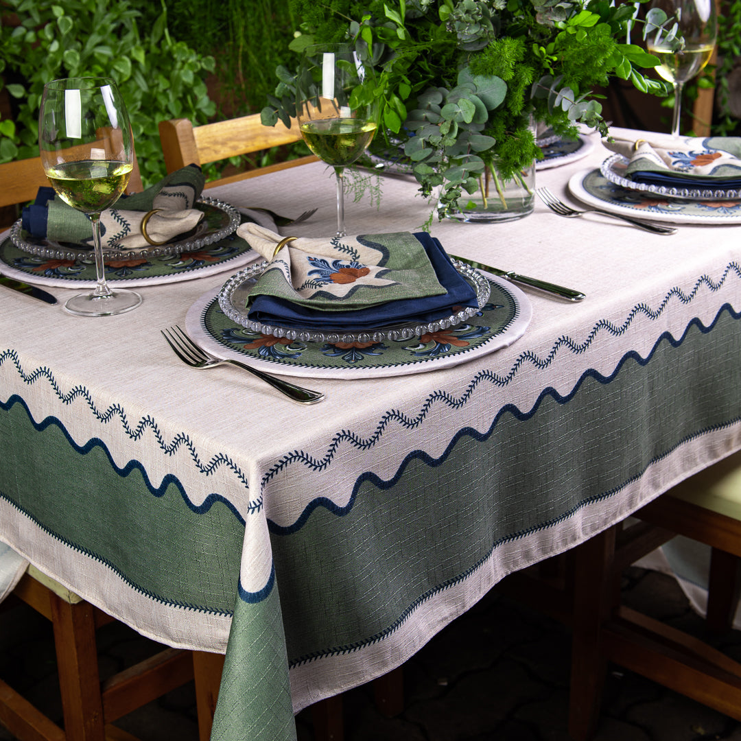 Toalha de Mesa Quadrada Florence Verde 4 Lugares 140x140