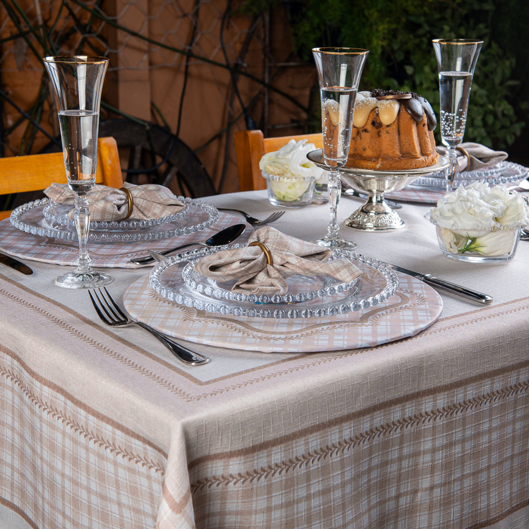 Toalha de Mesa Retangular Xadrez Bege 6 Lugares 140x220