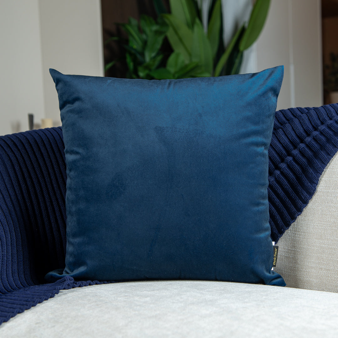 Capa Almofada Veludo Luxor Azul Denim Lisa 43x43cm