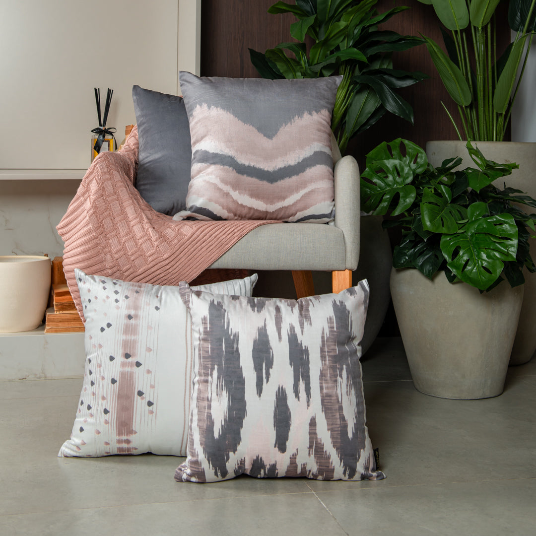 Capa Almofada Veludo Rosê Cinza Branca 43x43cm