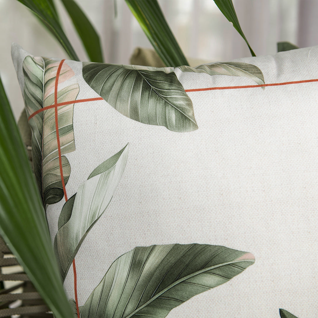 Capa Almofada Veludo Luxor Folhas Branca e Verde 50x50cm