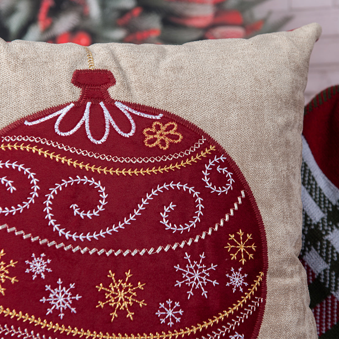 Capa Almofada Aveludada Bordada Enfeite Bola de Natal 43x43cm