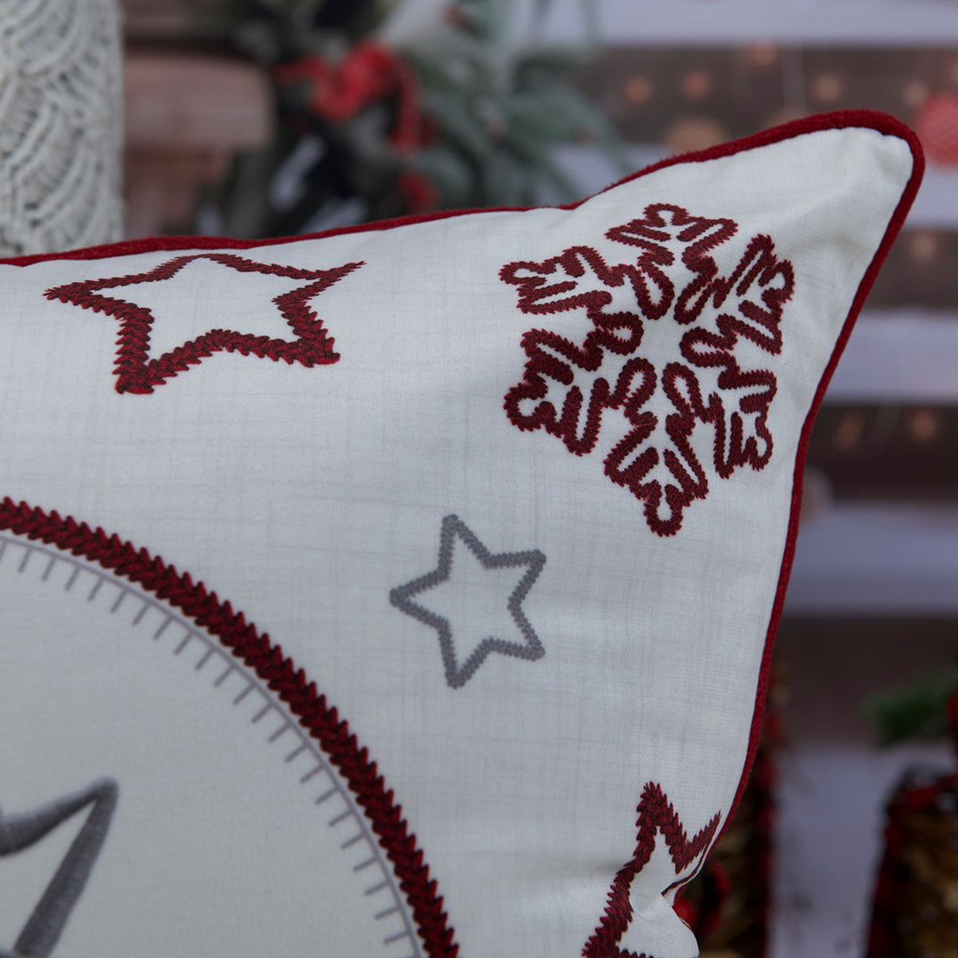 Capa Almofada Veludo Branco Feliz Natal 50x50cm c/ Cordonê