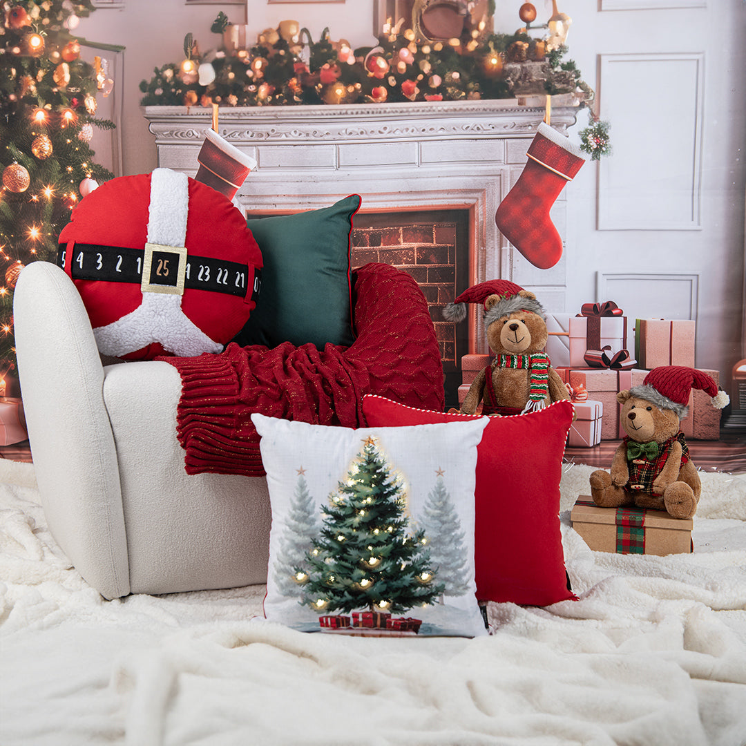 Capa Almofada Aveludada Árvore de Natal com Luzes em Led 43x43cm