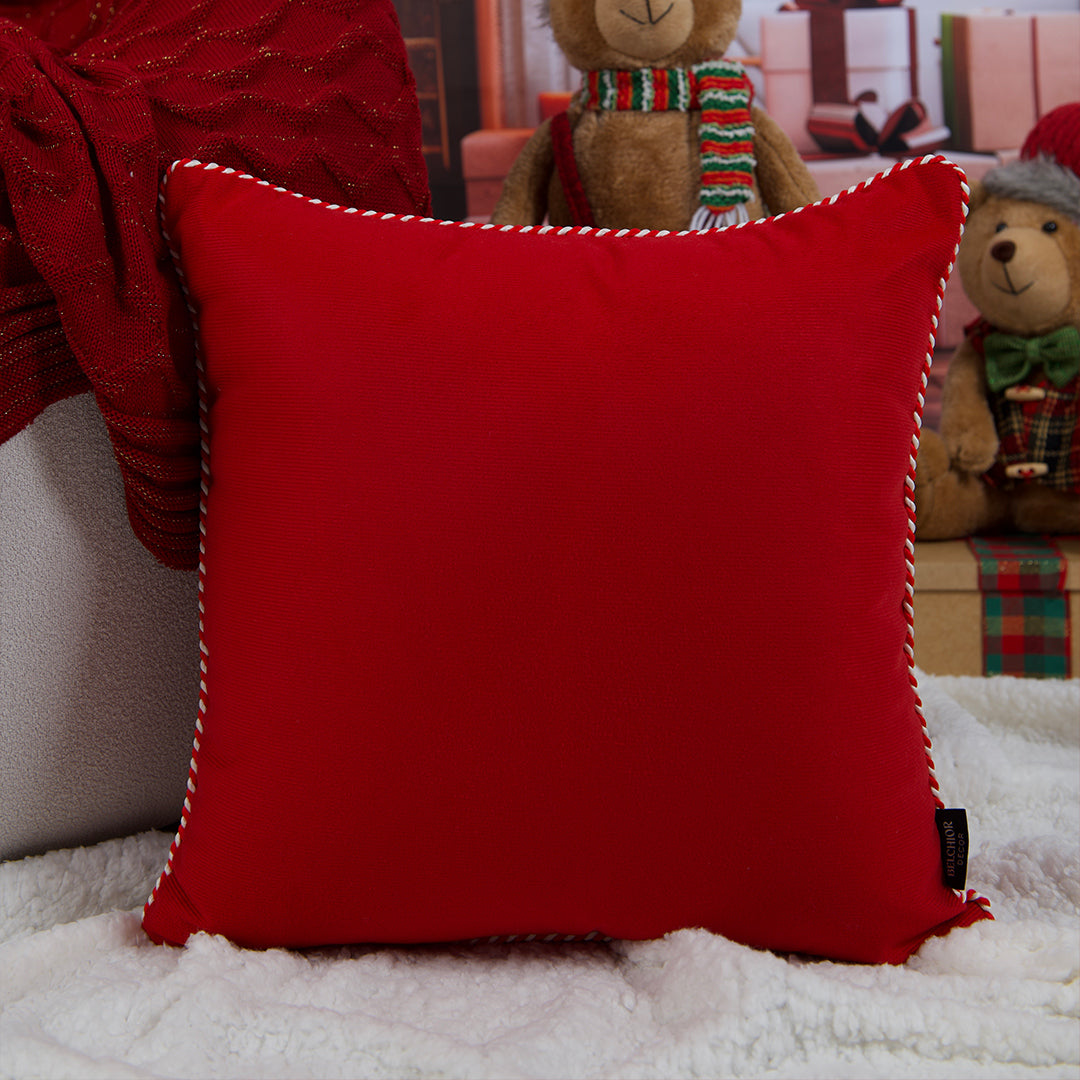 Capa Almofada Natalina Lisa Aveludada Vermelho c/ Cordão 43x43cm