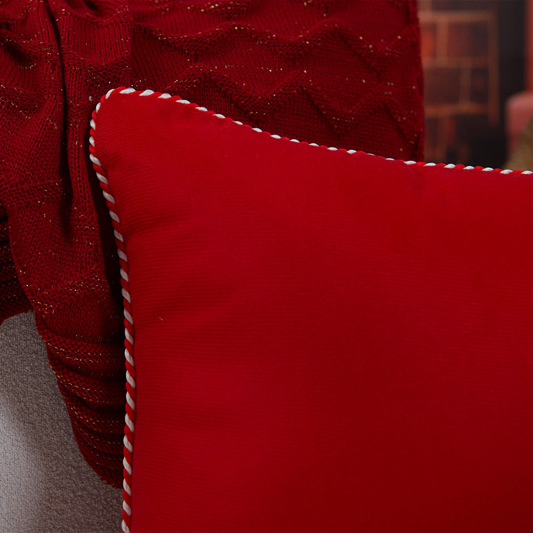 Capa Almofada Natalina Lisa Aveludada Vermelho c/ Cordão 43x43cm
