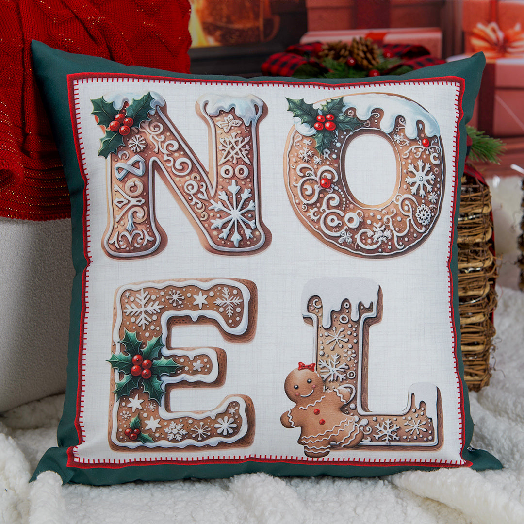 Capa Almofada Natalina Verde Biscoitos de Gengibre Noel 43x43cm