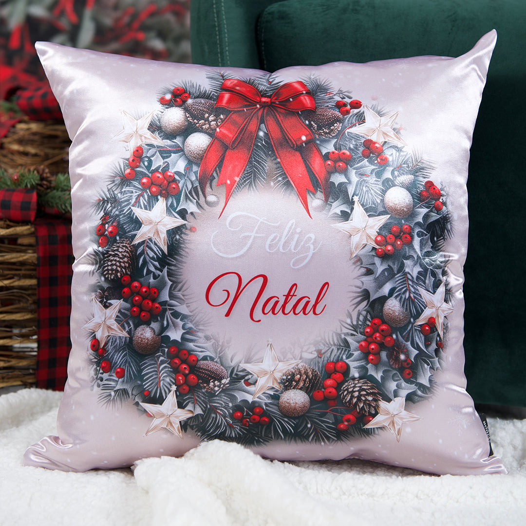 Capa Almofada Cetim Branco Champagne - Guirlanda de Natal 43x43cm