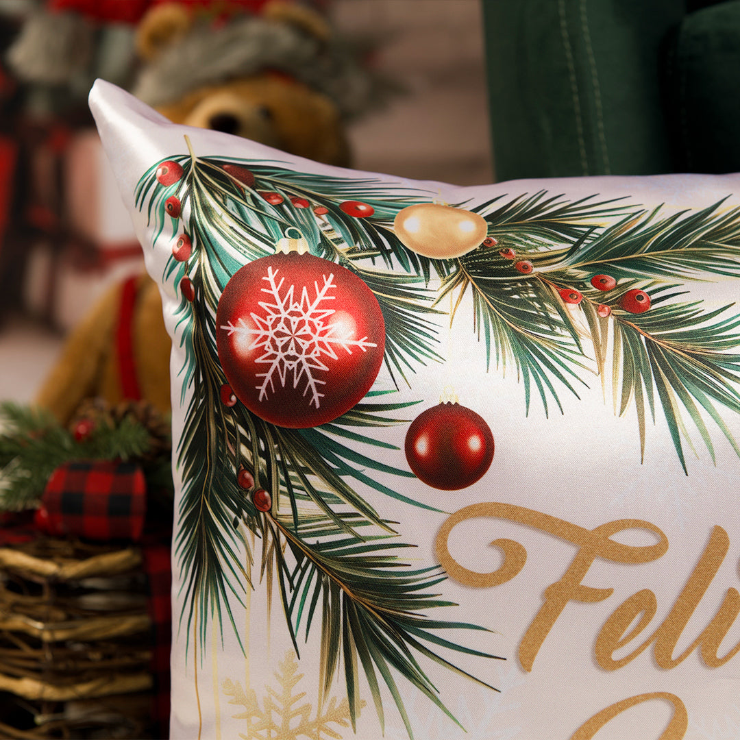 Capa Almofada Cetim Branco Champagne - Feliz Natal 43x43cm