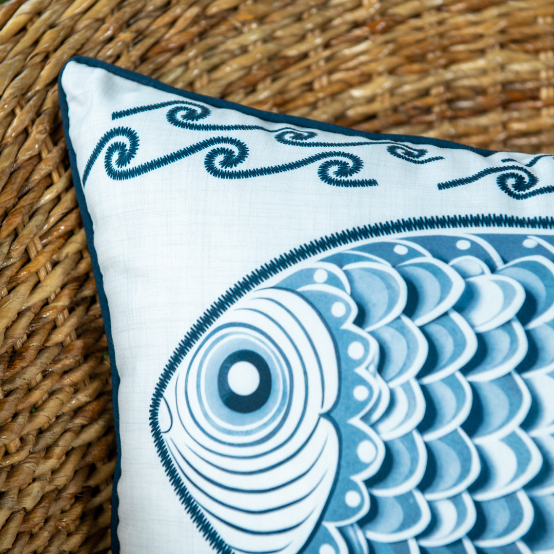 Capa Almofada Náutica Retangular Azul Branca-Cordonê 35x55