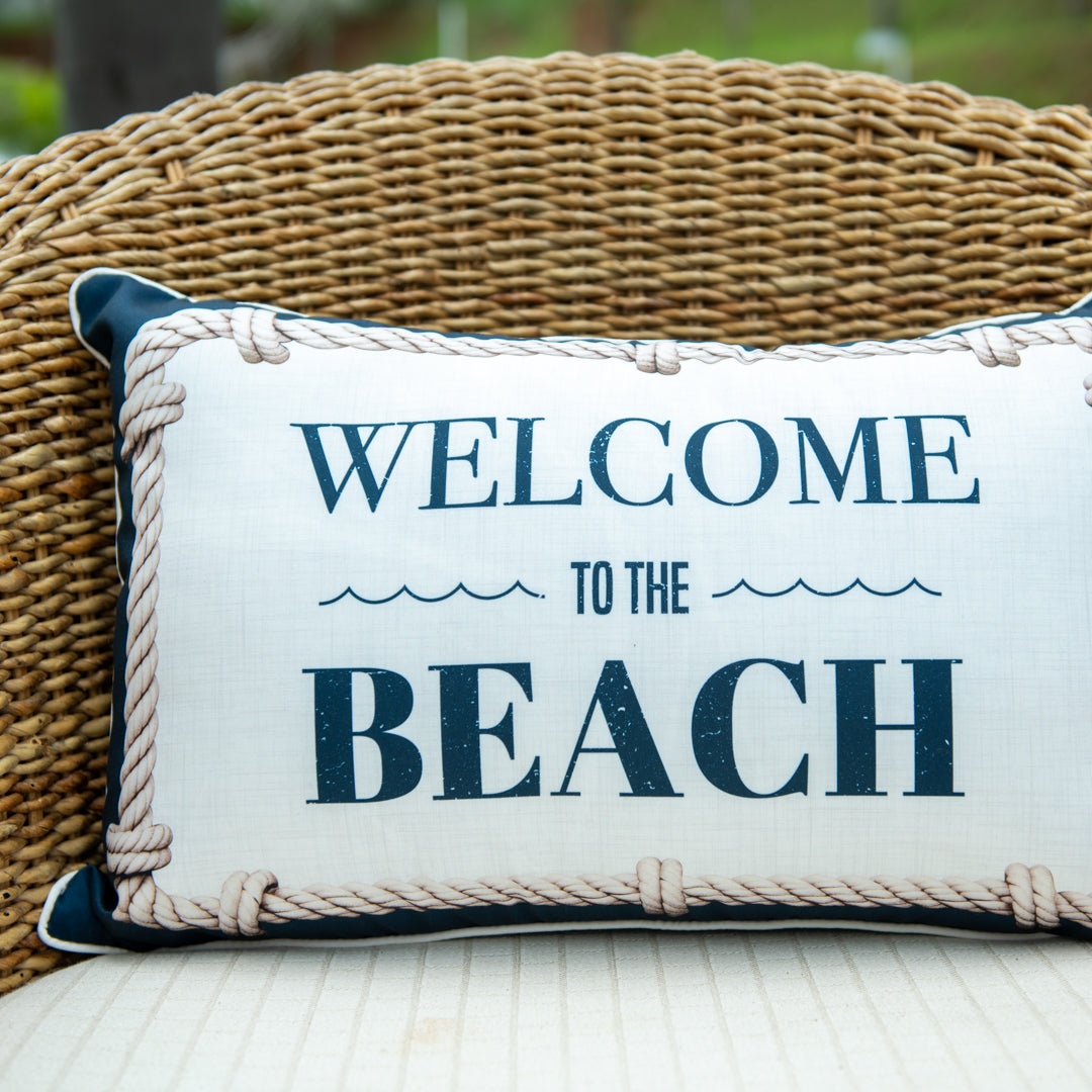 Capa Almofada Náutica Retangular Azul Bege c/ Cordonê 35x55