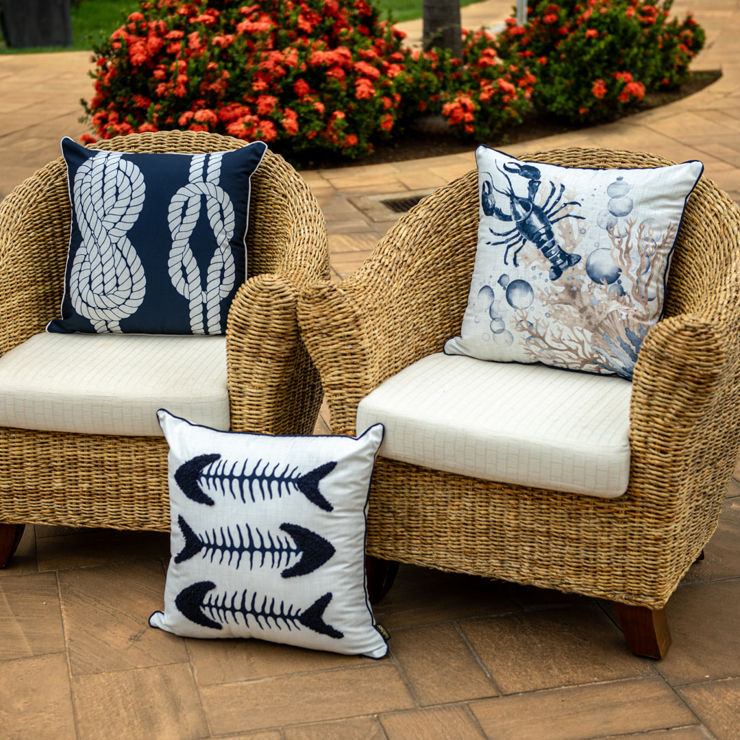 Capa Almofada Náutica Azul Bege com Cordonê 50x50