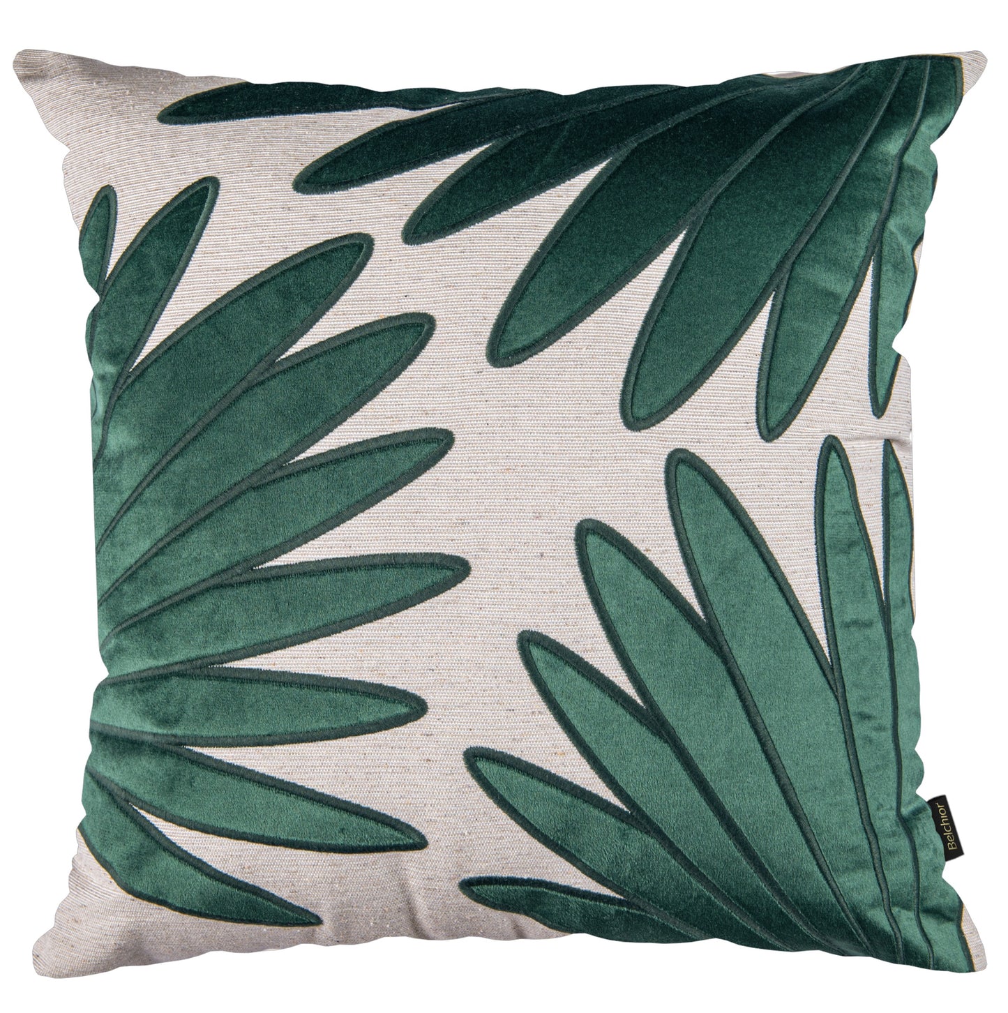 Capa Almofada cor Linho c/ Bordado em Veludo Verde 50x50cm Concept