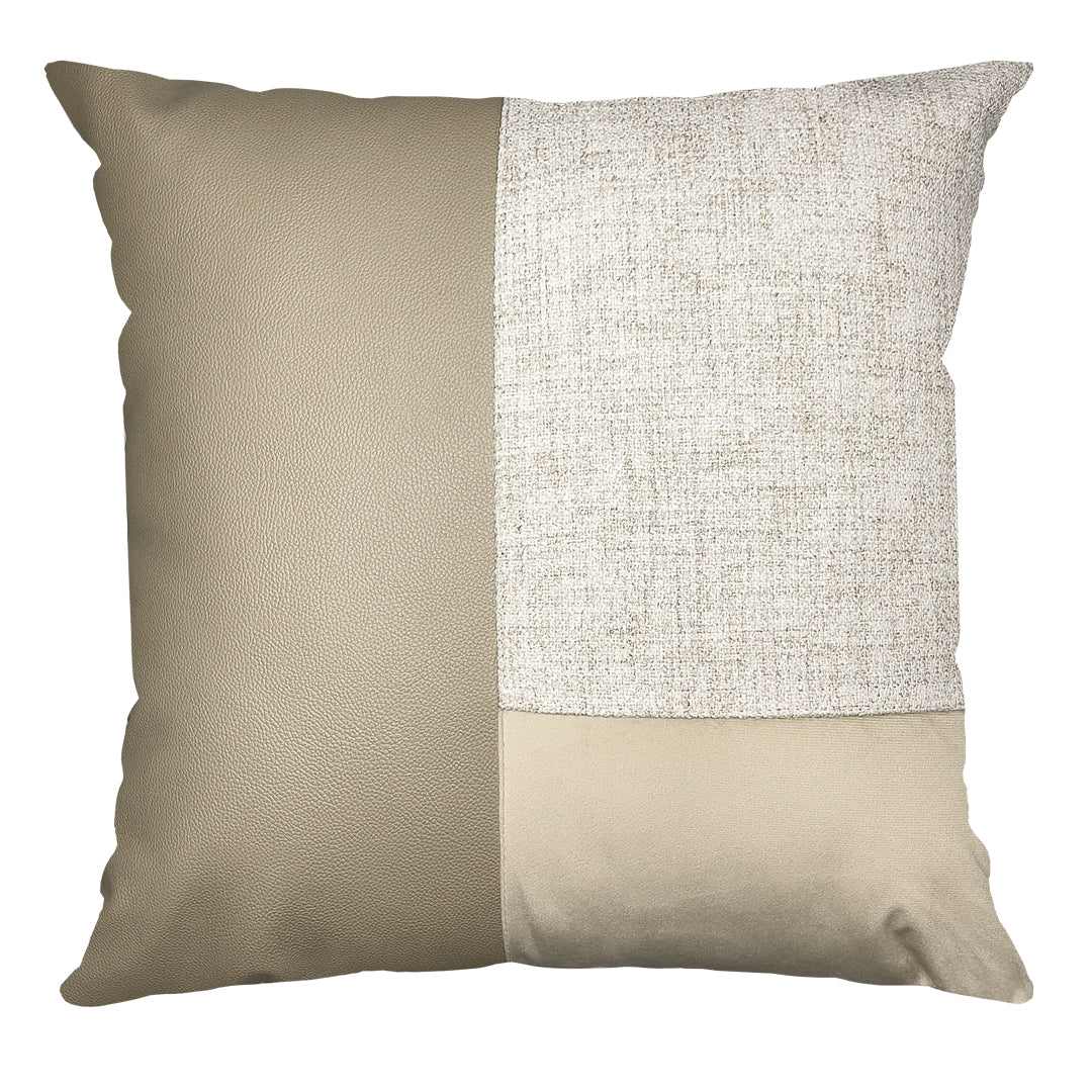 Capa Almofada em Linho Veludo e Corino Bege 50x50cm Concept