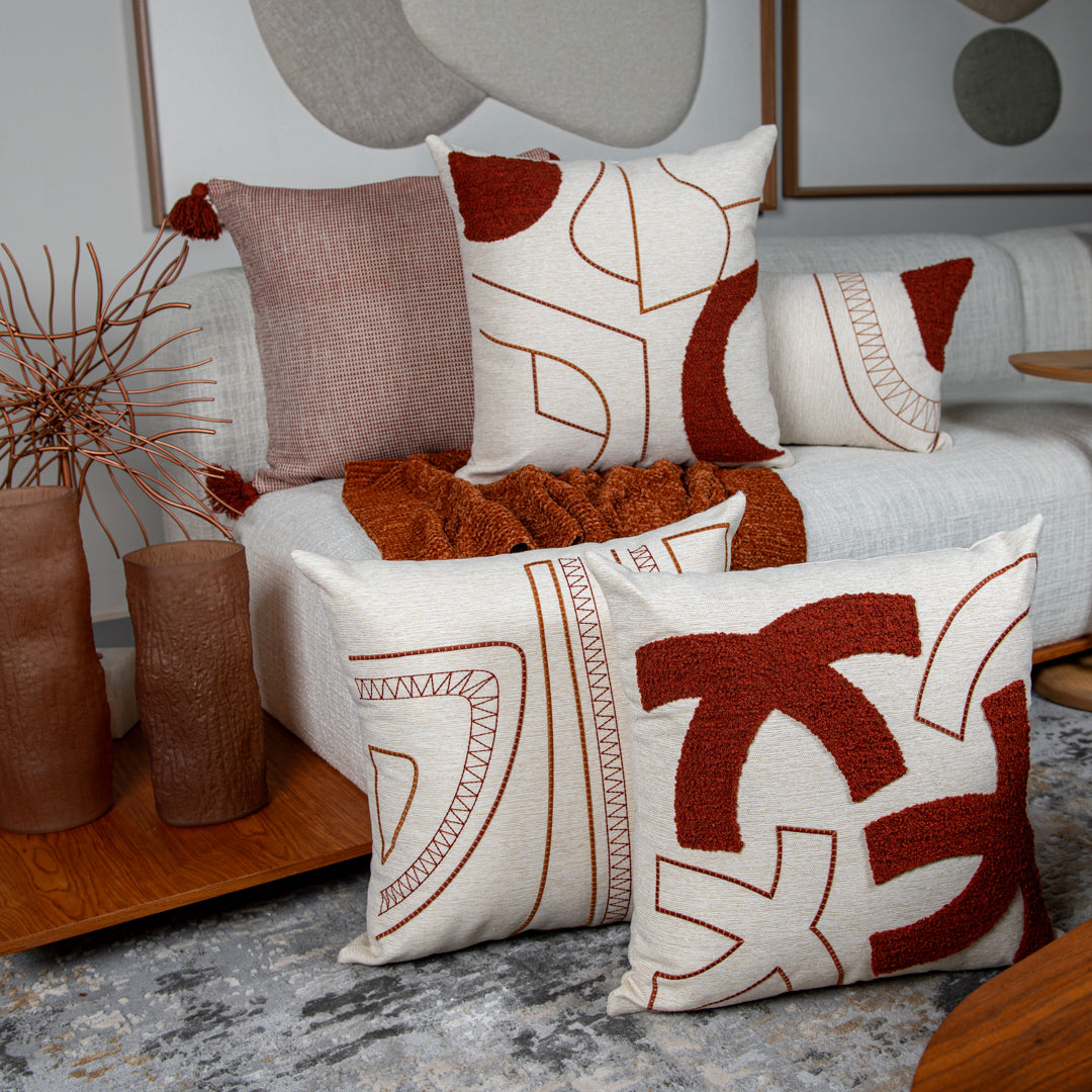 Capa Almofada cor Linho Bordada Boucle Terracota 50x50cm Concept