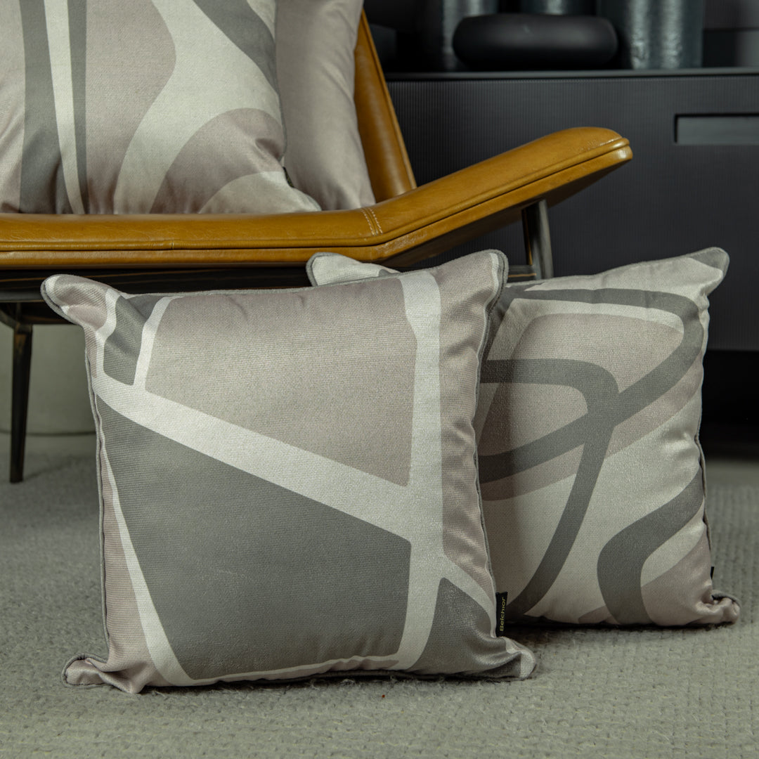 Capa Almofada Aveludada Branca Cinza c Cordonê Velveteen 43x43cm