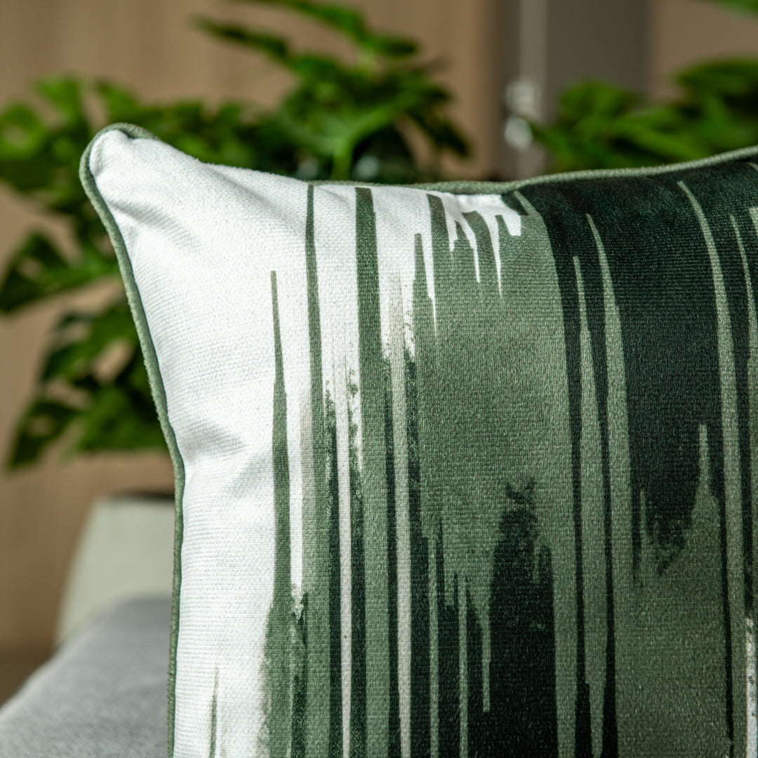 Capa Almofada Aveludada Branca Verde c Cordonê Velveteen 43x43cm