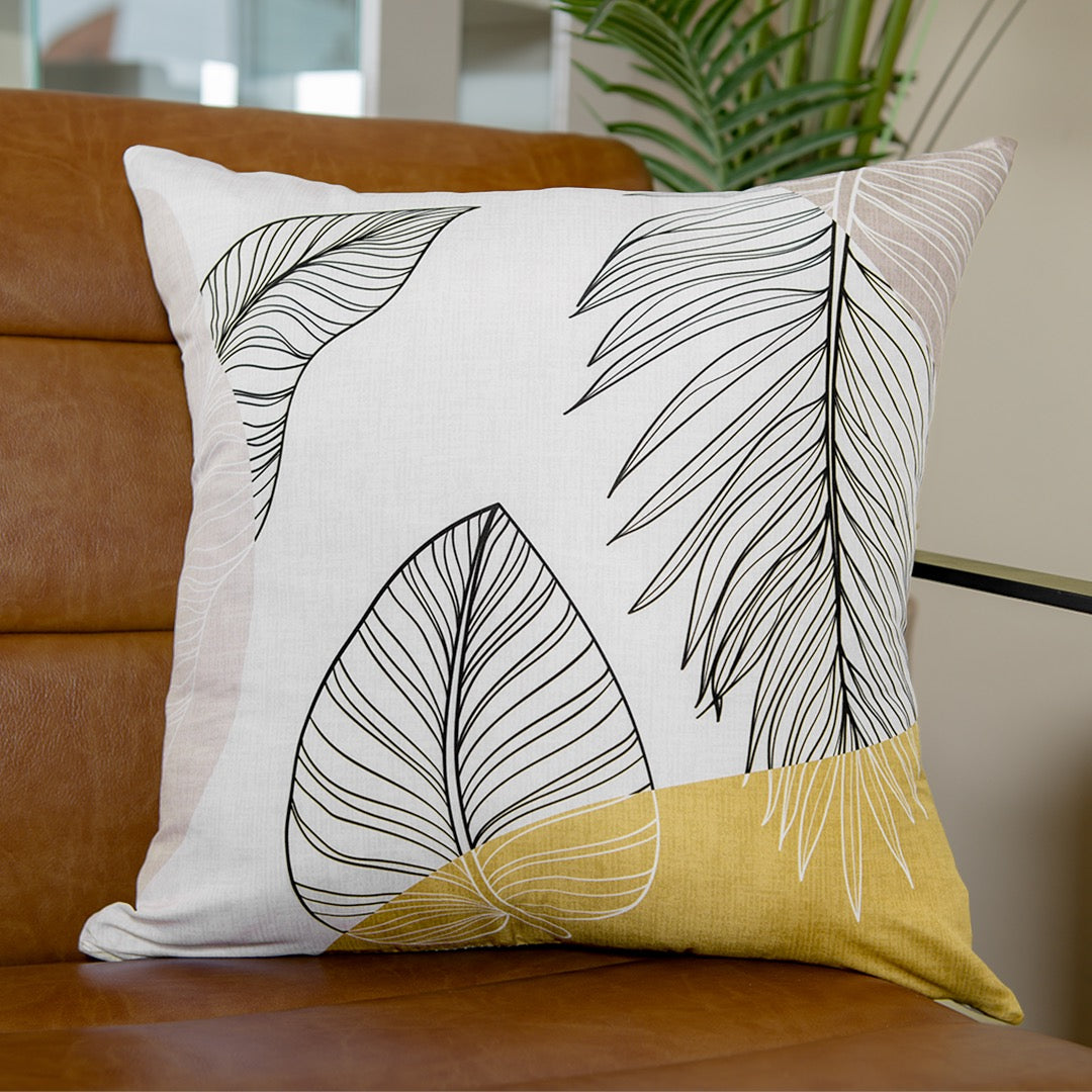 Capa Almofada Frente Folhas Verso Liso Elegance 43x43 cm