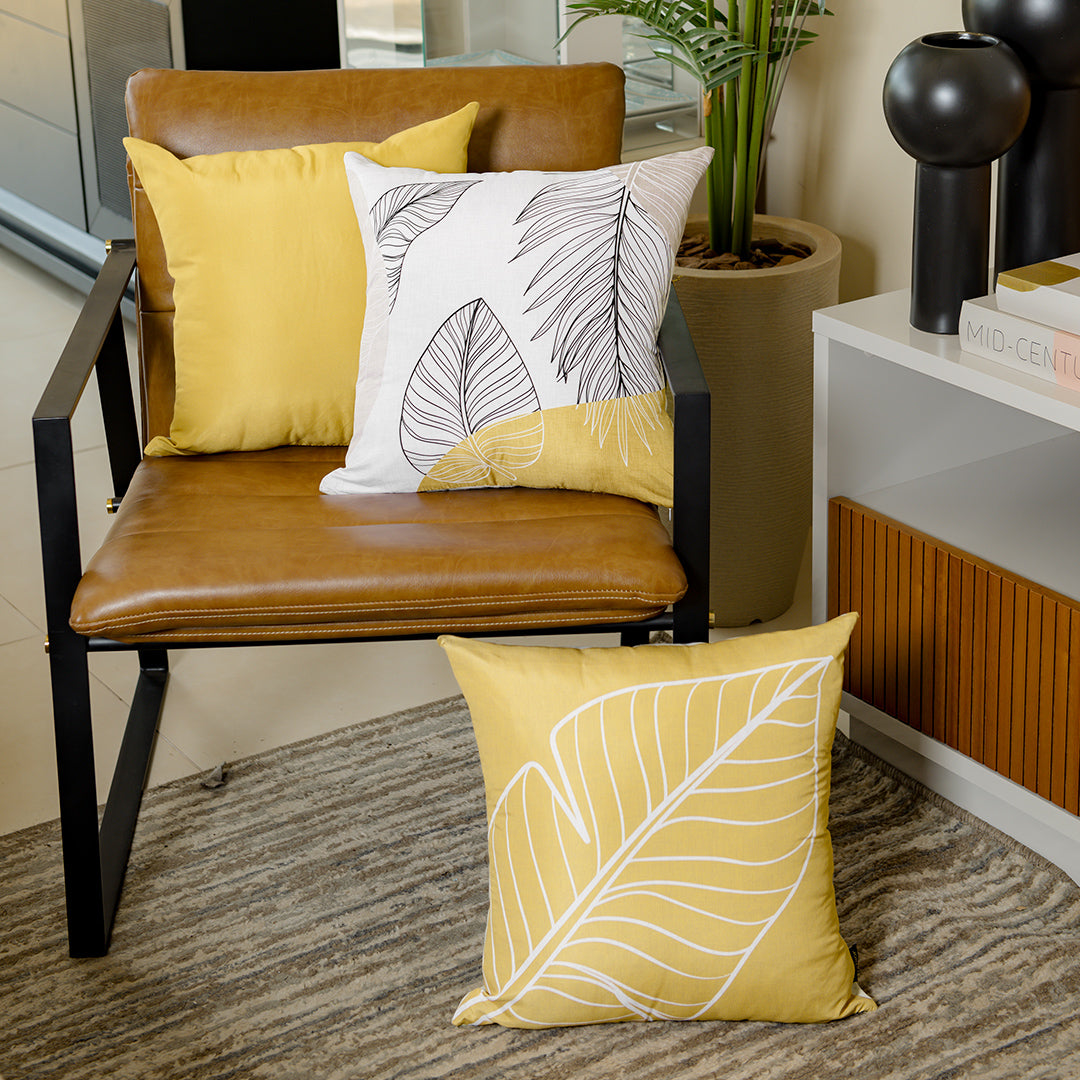 Capa Almofada Frente Mostarda Verso Cru Elegance 43x43 cm