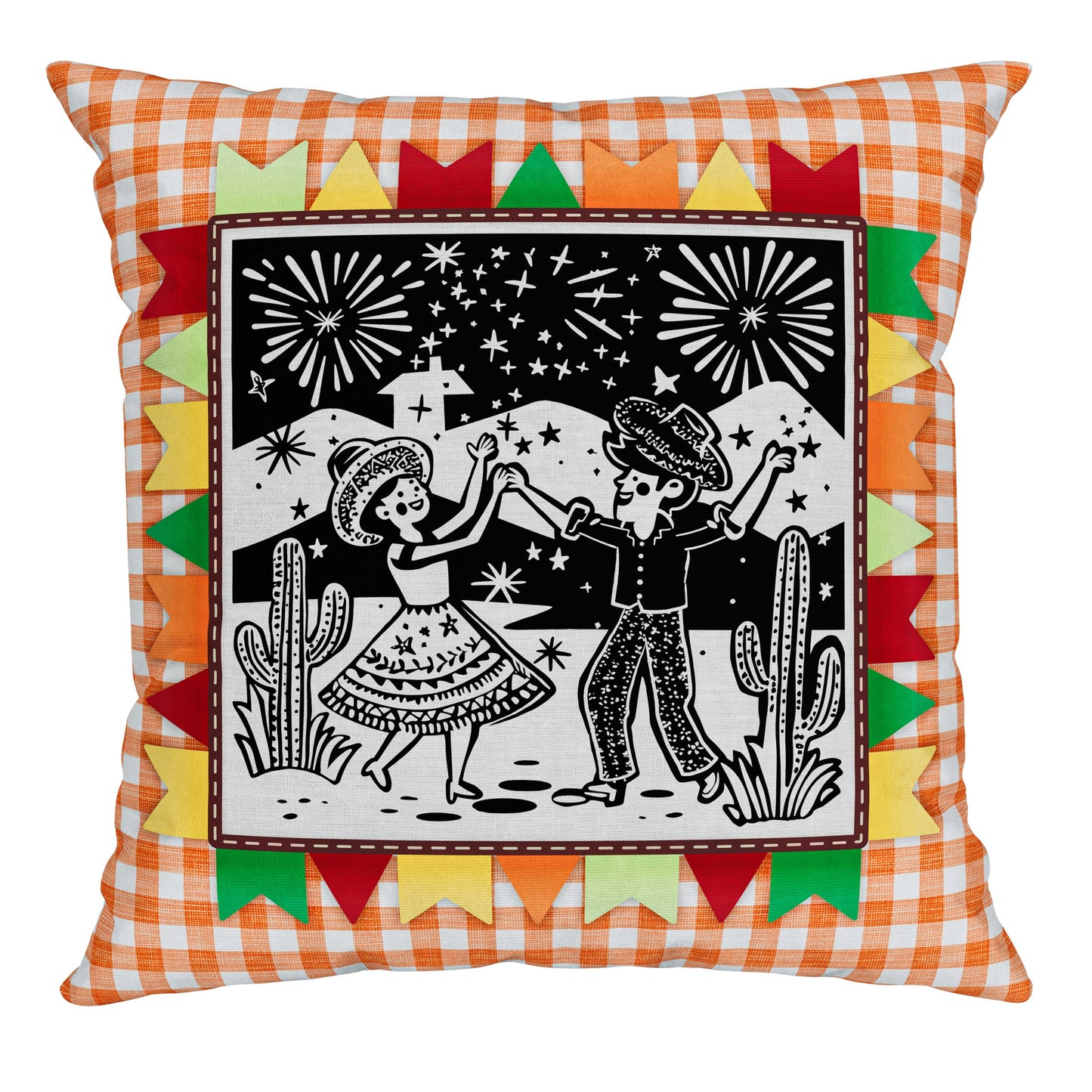 Capa Almofada Aveludada São João Casal e Bandeirolas em Cordel 43x43cm