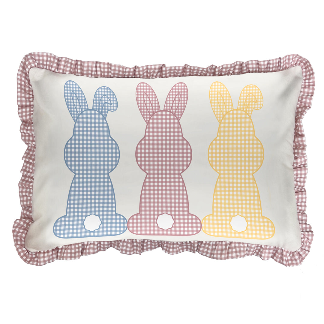 Kit 2 Capas Almofada Aveludada Coelhos Páscoa - com Babado e Cordonê