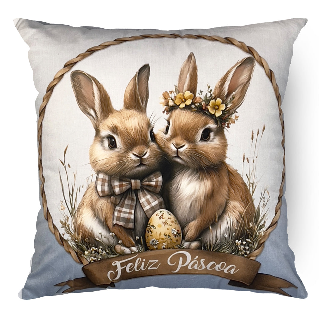 Kit 2 Capas de Almofada Veludo Páscoa - Família de Coelhos 43x43cm e 35x55cm