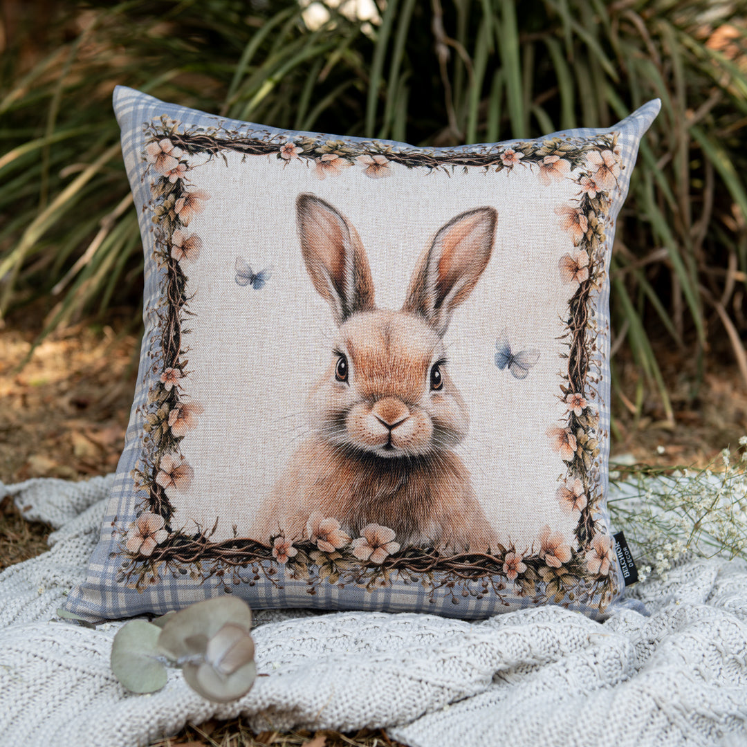 Kit 2 Capas de Almofada Páscoa Rústica - Coelhos e Ovos 43x43cm