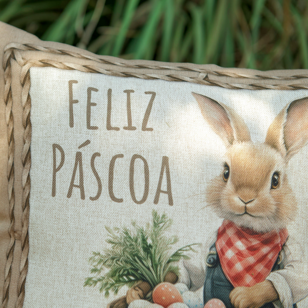 Kit 2 Capas de Almofada Páscoa Rústica - Coelho Fazendeiro 43x43cm