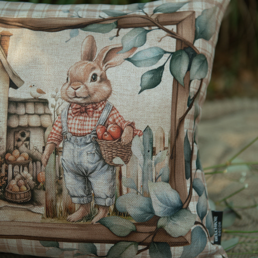 Kit 2 Capas de Almofada Páscoa Rústica - Casa Casal de Coelhos 43x43cm
