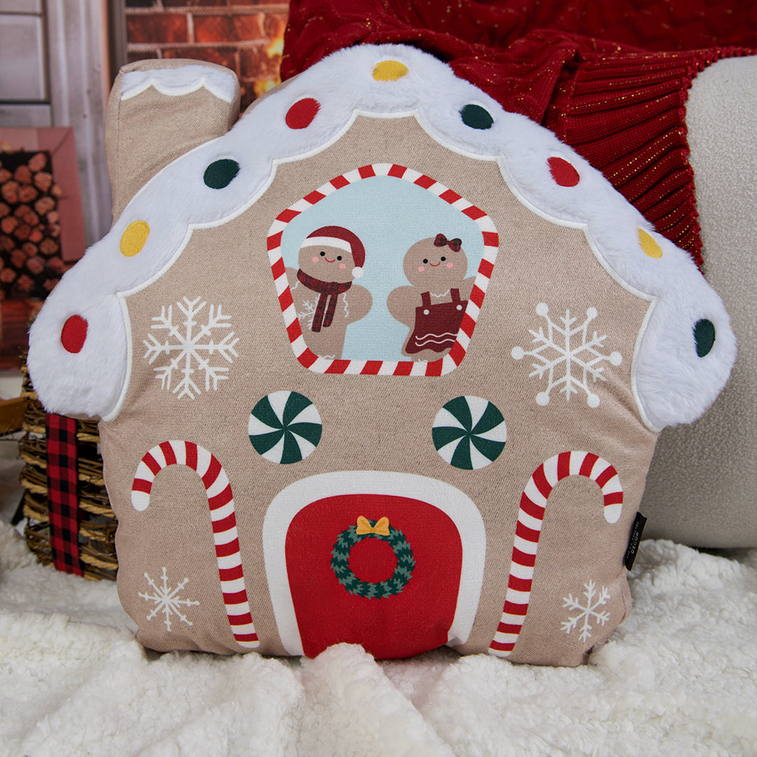 Almofada Pelúcia Casa de Doces Família Ginger Natal 54x46cm