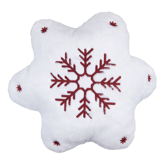 Almofada Pelúciada Bordada Floco de Neve Natal 46x41cm Pelo Baixo
