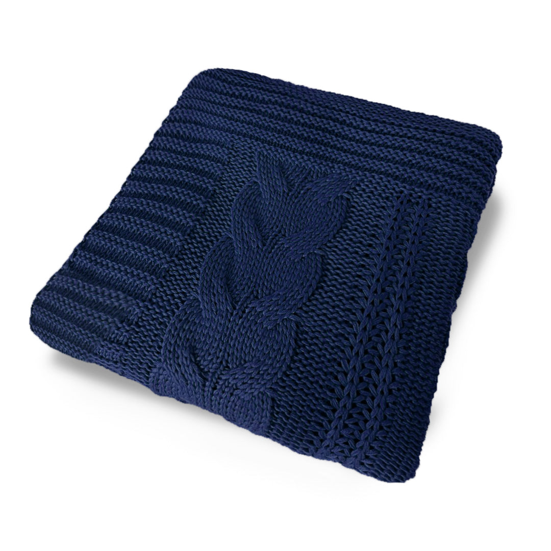 Manta Tricot Azul Marinho 90x180 cm - Trançada