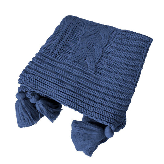 Manta Peseira de Tricot Azul Jeans 90x180 cm com Tassel - Trançada
