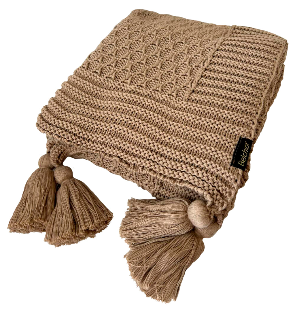 Manta Peseira de Tricot Castor 90x180 cm com Tassel - Colméia