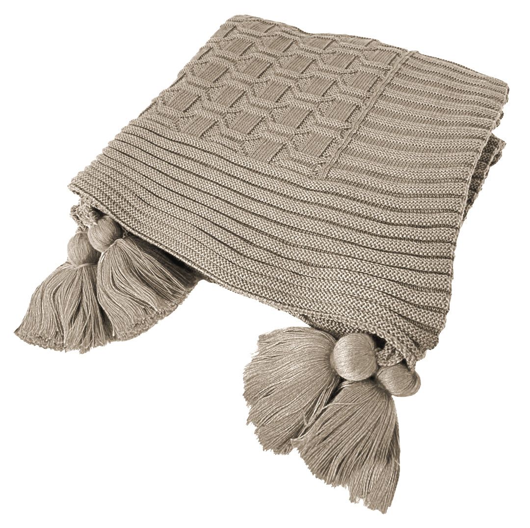 Manta Peseira de Tricot Natural 90x180 cm com Tassel -Diamond