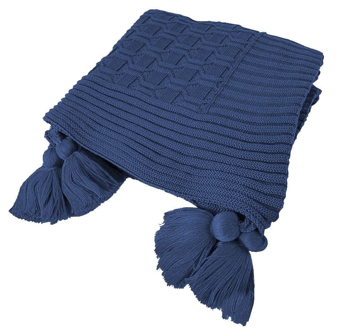 Manta Peseira de Tricot Azul jeans 90x180 cm com Tassel -Diamond