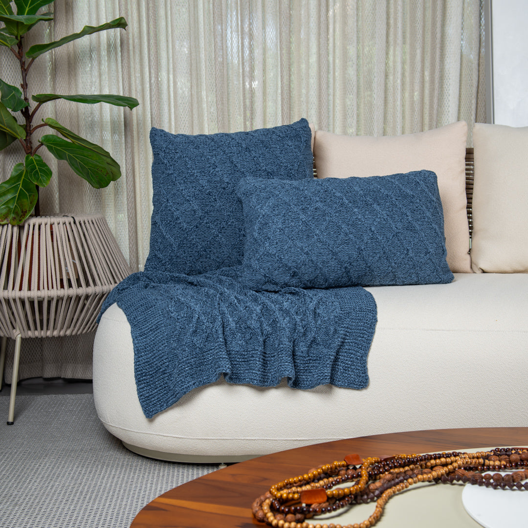 Manta Peseira de Tricot Azul Jeans 90x180 cm - Aran