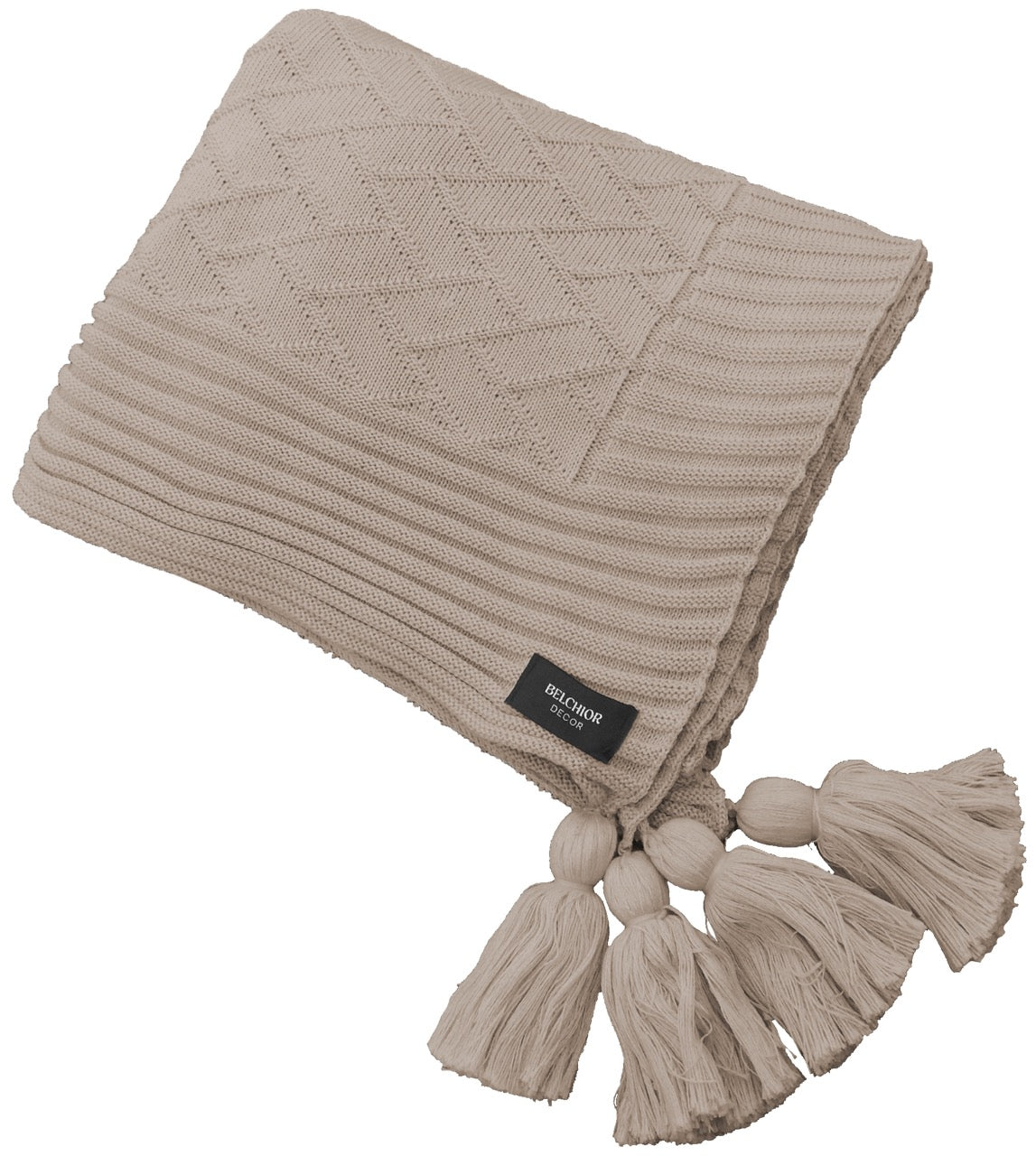 Manta Tricot Bege Castor 90x180 cm com Tassel - Link