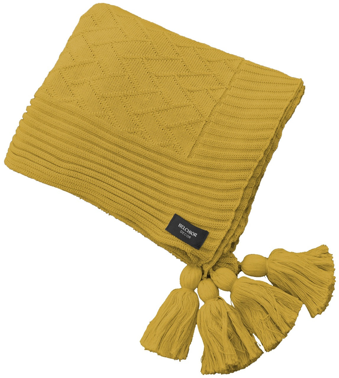 Manta Tricot Amarelo Mostarda 90x180 cm com Tassel - Link